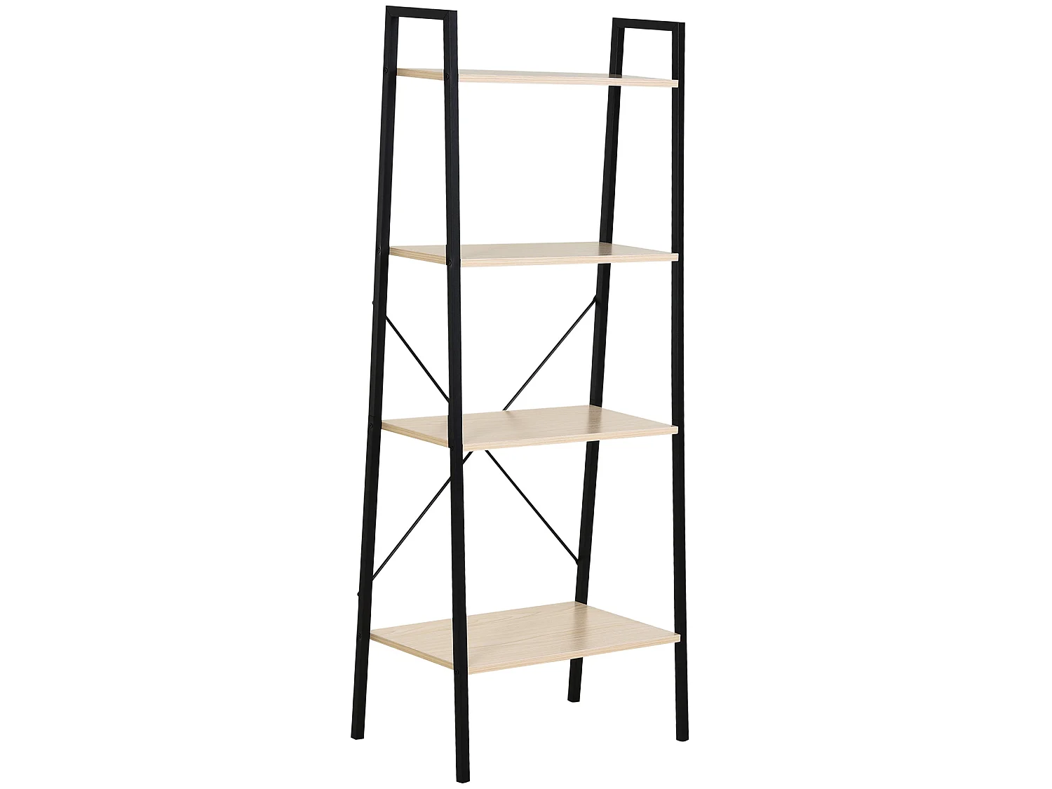 Karafi 4 Tier Ladder Bookshelf Oak Effect Shelves Black Steel Frame