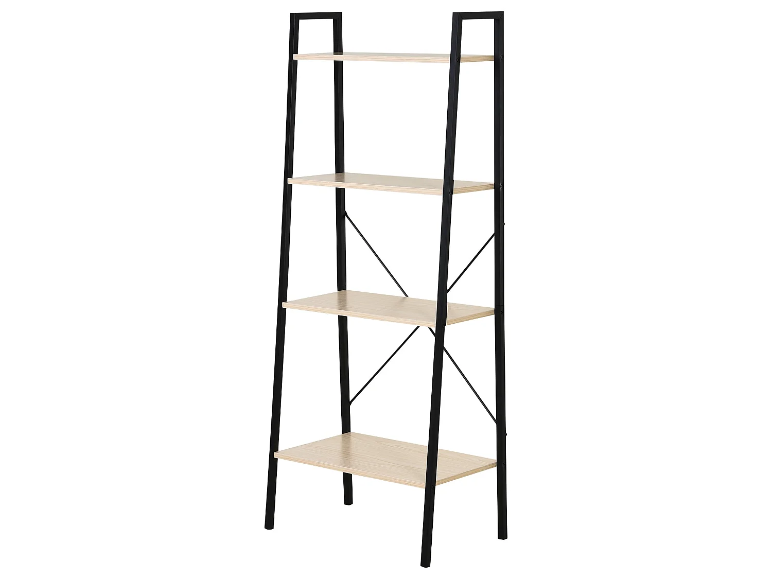Karafi 4 Tier Ladder Bookshelf Oak Effect Shelves Black Steel Frame