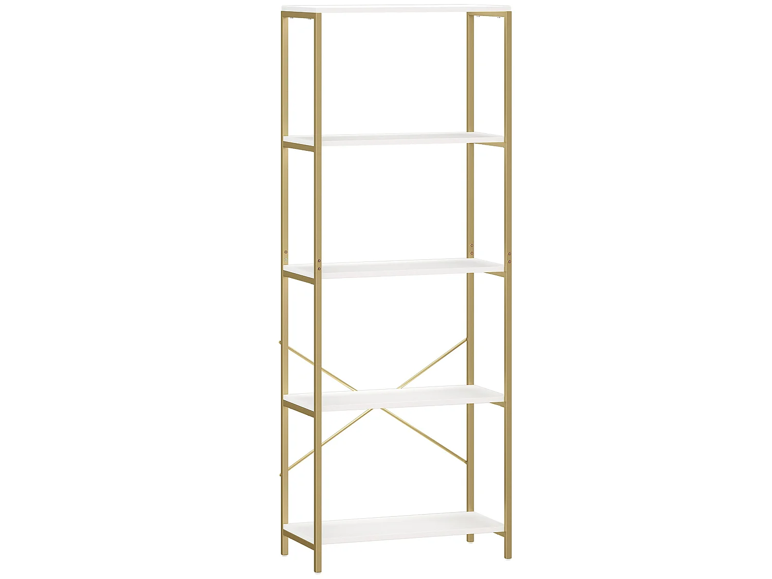 Lazila 5 Tier White MDF and Gold Tone Metal Bookcase Modern Open Shelf