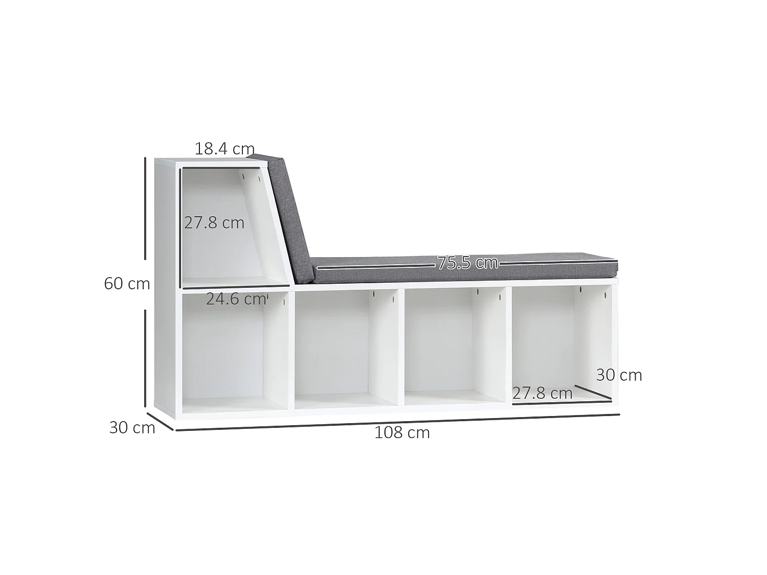 Litadi White Cube Bookcase With Cushioned Seat and Storage Cabinet