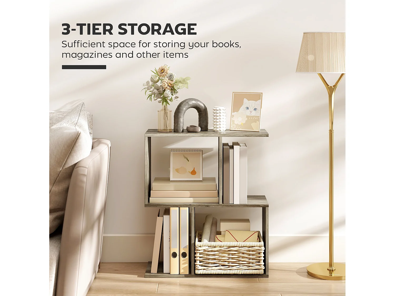 Filo Grey Narrow S Shaped Side Table 3 Tier Storage