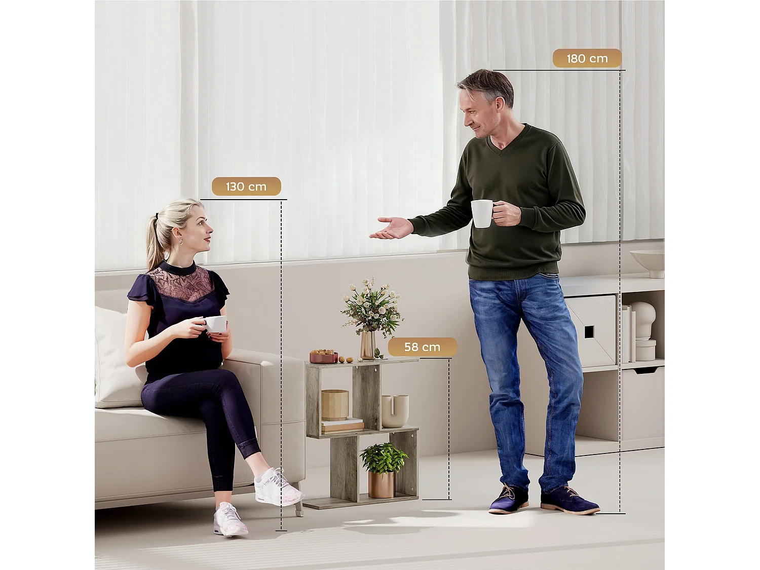 Filo Grey Narrow S Shaped Side Table 3 Tier Storage
