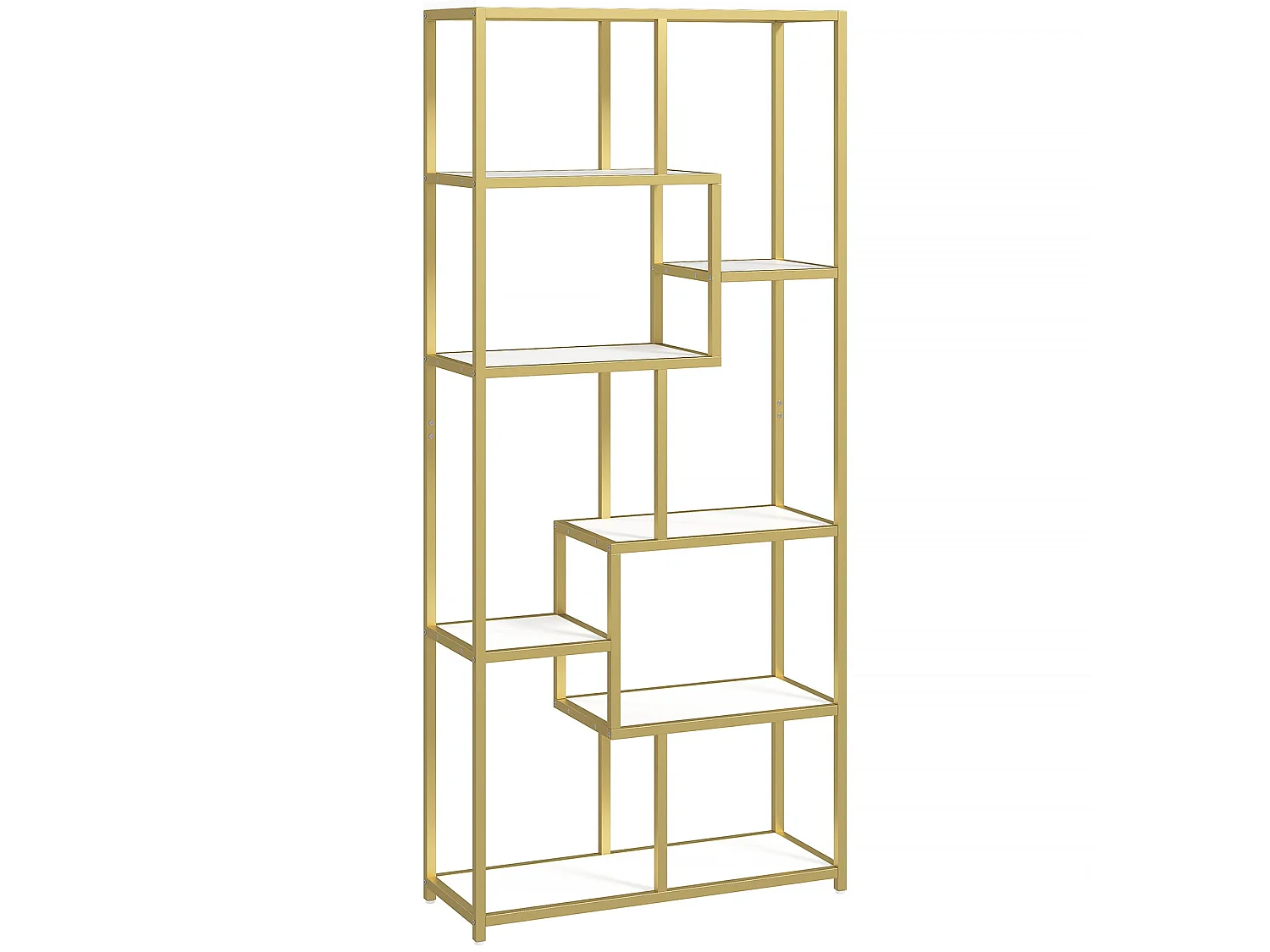 Lolaha 7 Tier Geometric White and Gold Tone Display Bookcase