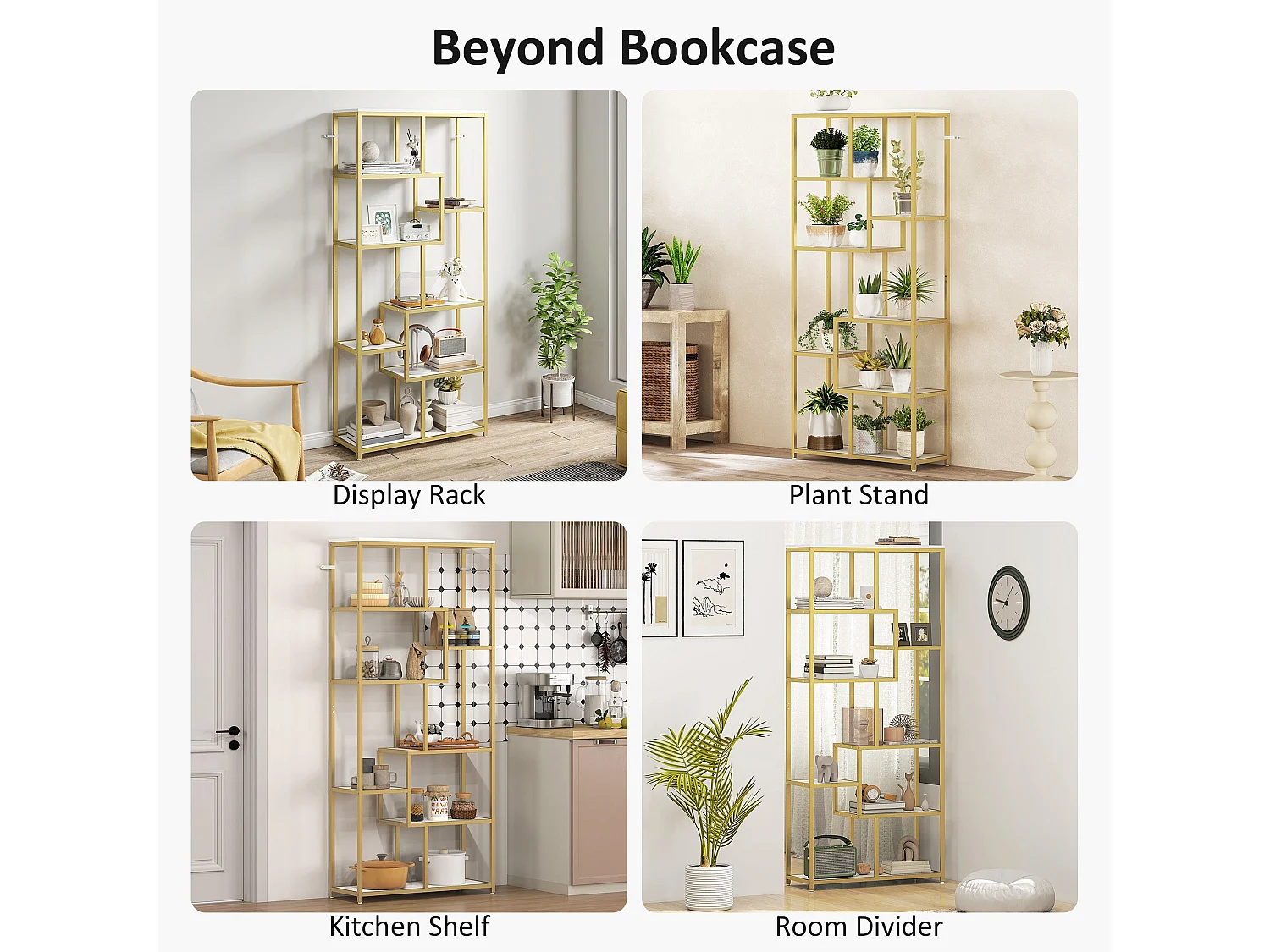 Lolaha 7 Tier Geometric White and Gold Tone Display Bookcase