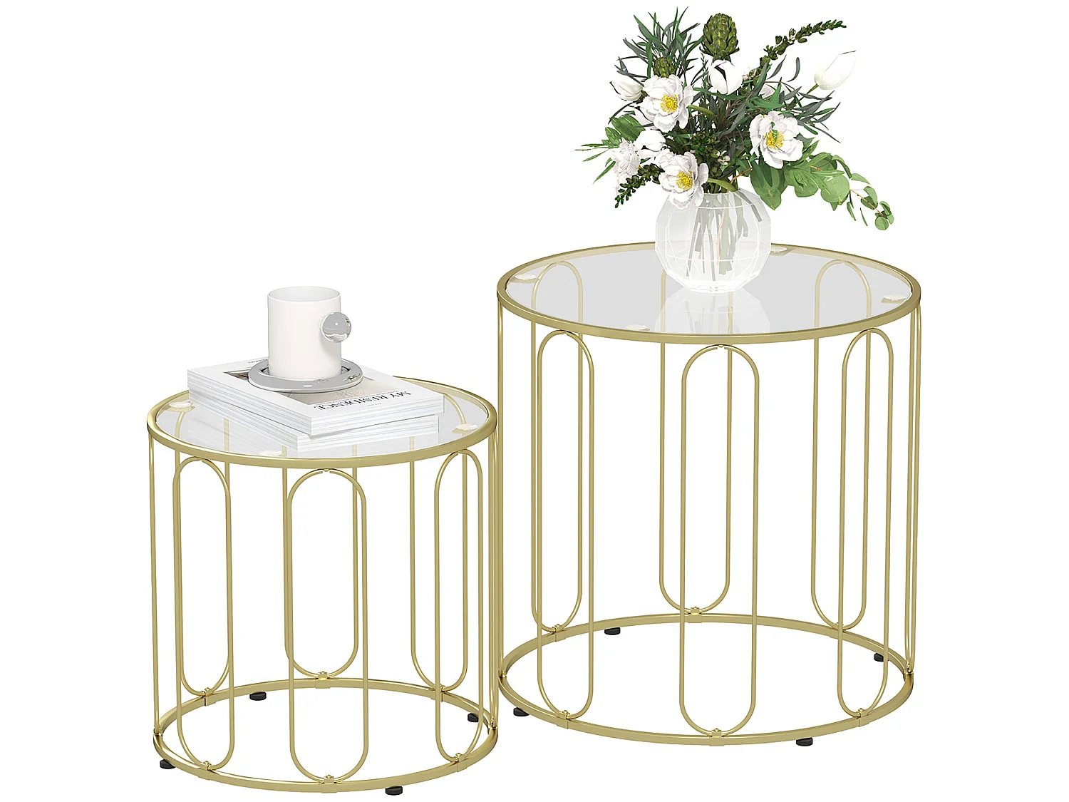 Rosa Set of 2 Gold Tone Elliptical Cut Out Nesting Tables