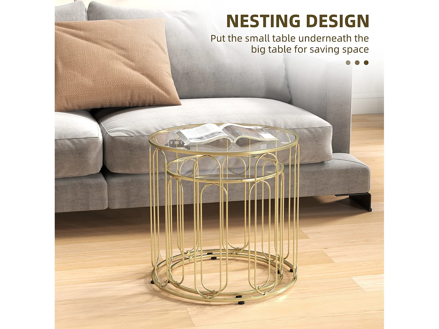Rosa Set of 2 Gold Tone Elliptical Cut Out Nesting Tables