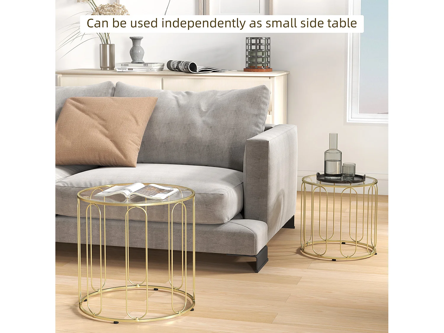 Rosa Set of 2 Gold Tone Elliptical Cut Out Nesting Tables