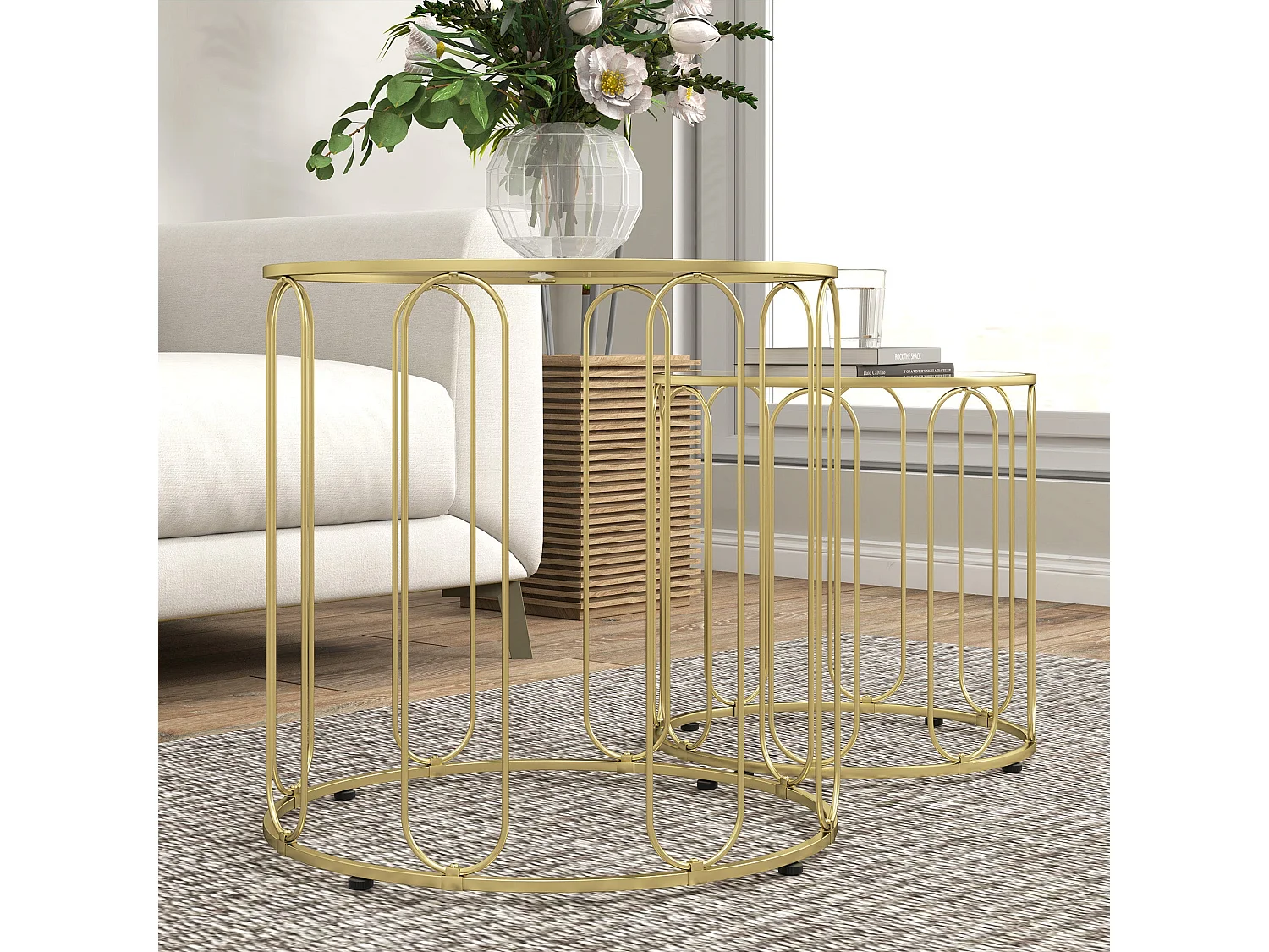 Rosa Set of 2 Gold Tone Elliptical Cut Out Nesting Tables