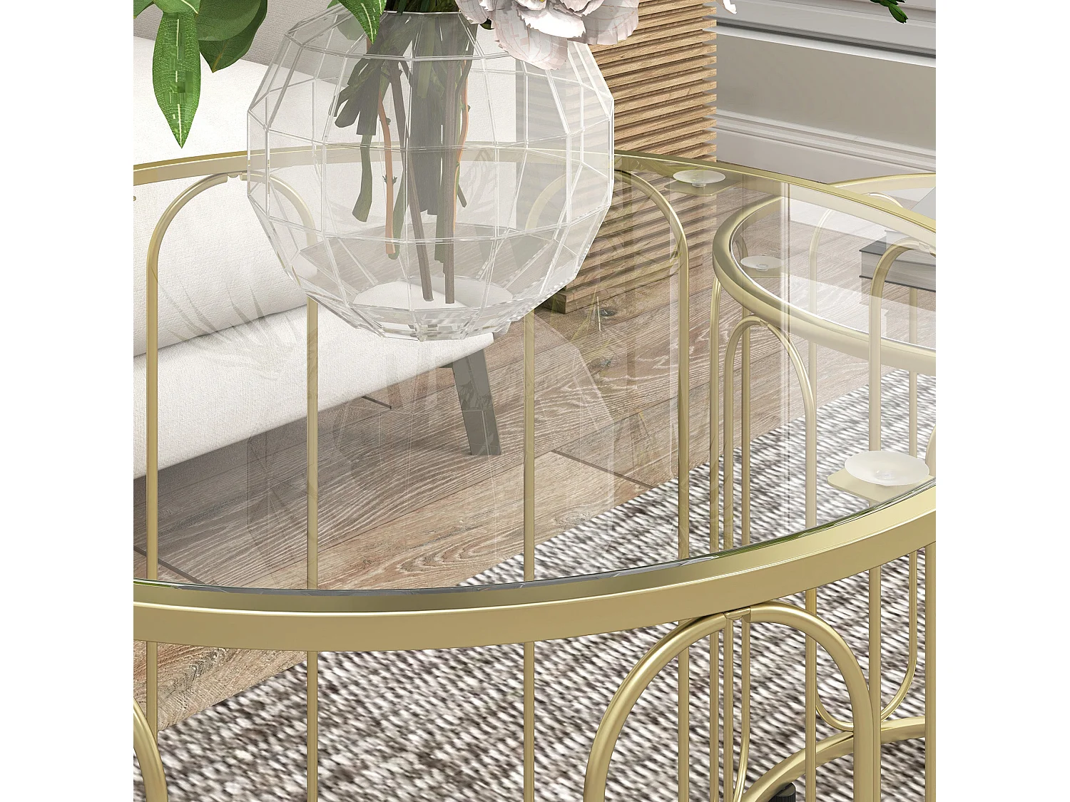 Rosa Set of 2 Gold Tone Elliptical Cut Out Nesting Tables