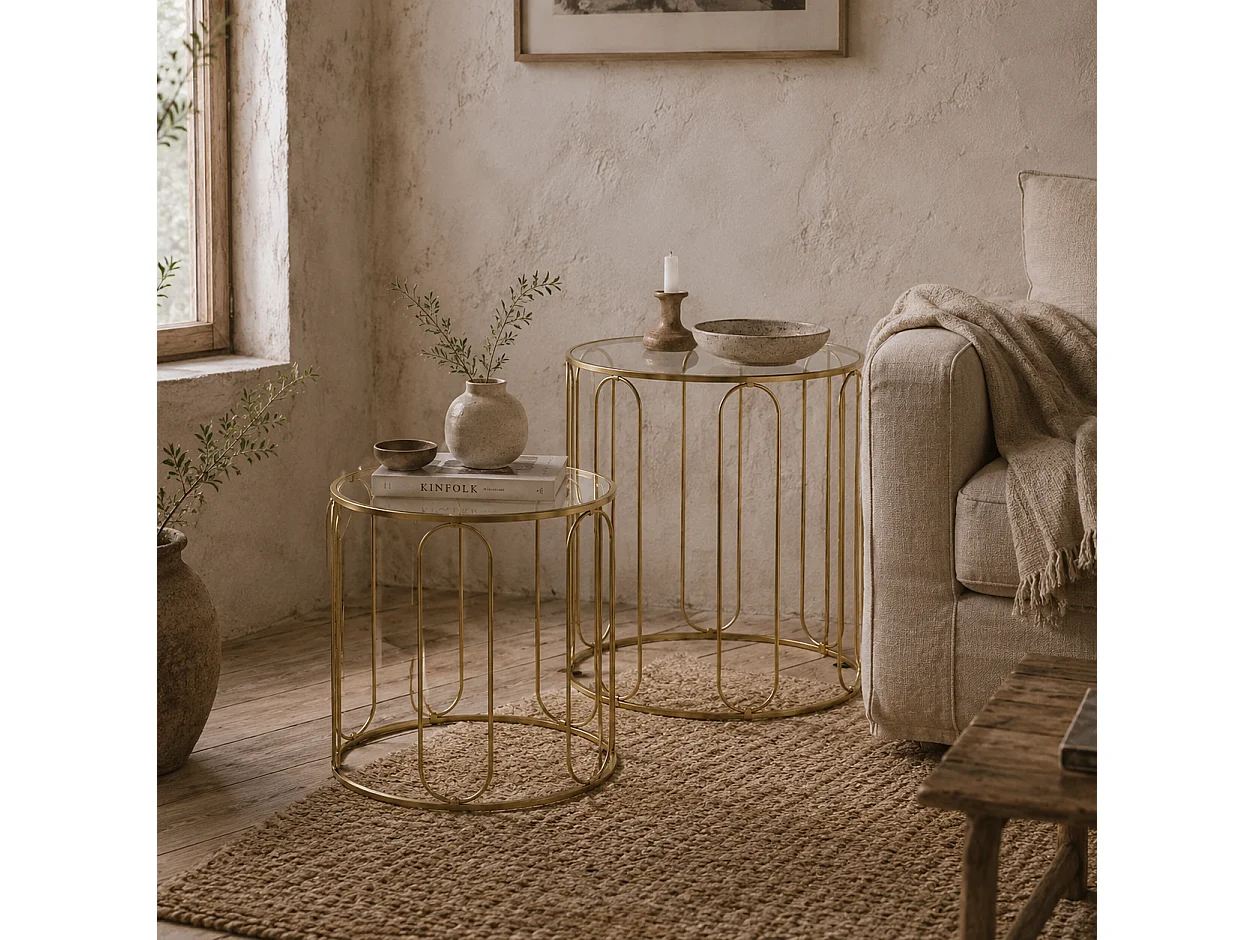 Rosa Set of 2 Gold Tone Elliptical Cut Out Nesting Tables