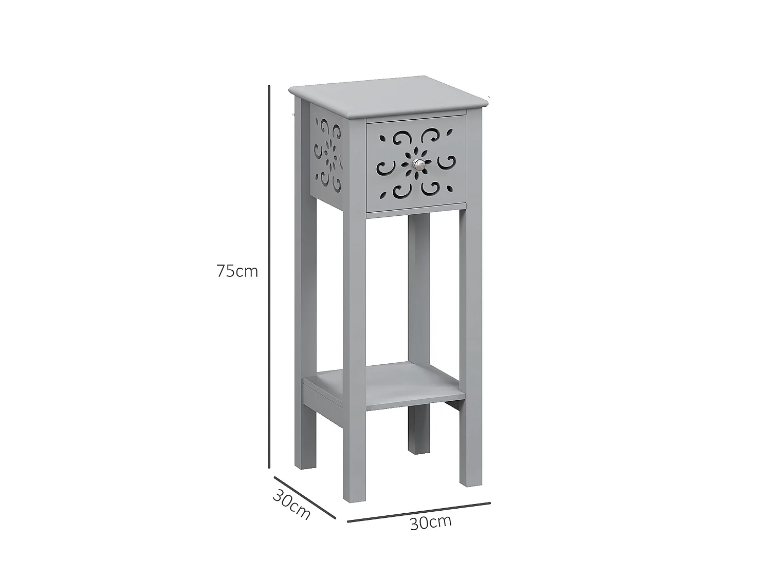Elne Set of 2 Grey Floral Cut Out Wooden Accent Side Tables