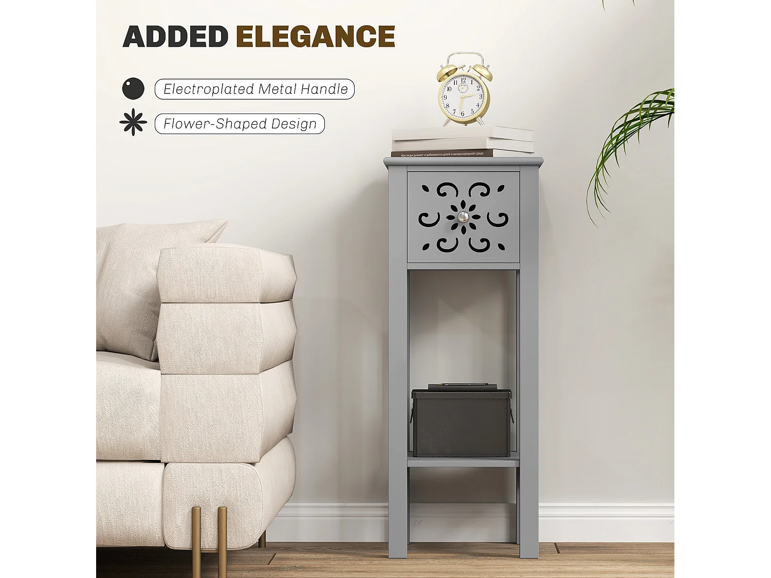 Elne Set of 2 Grey Floral Cut Out Wooden Accent Side Tables