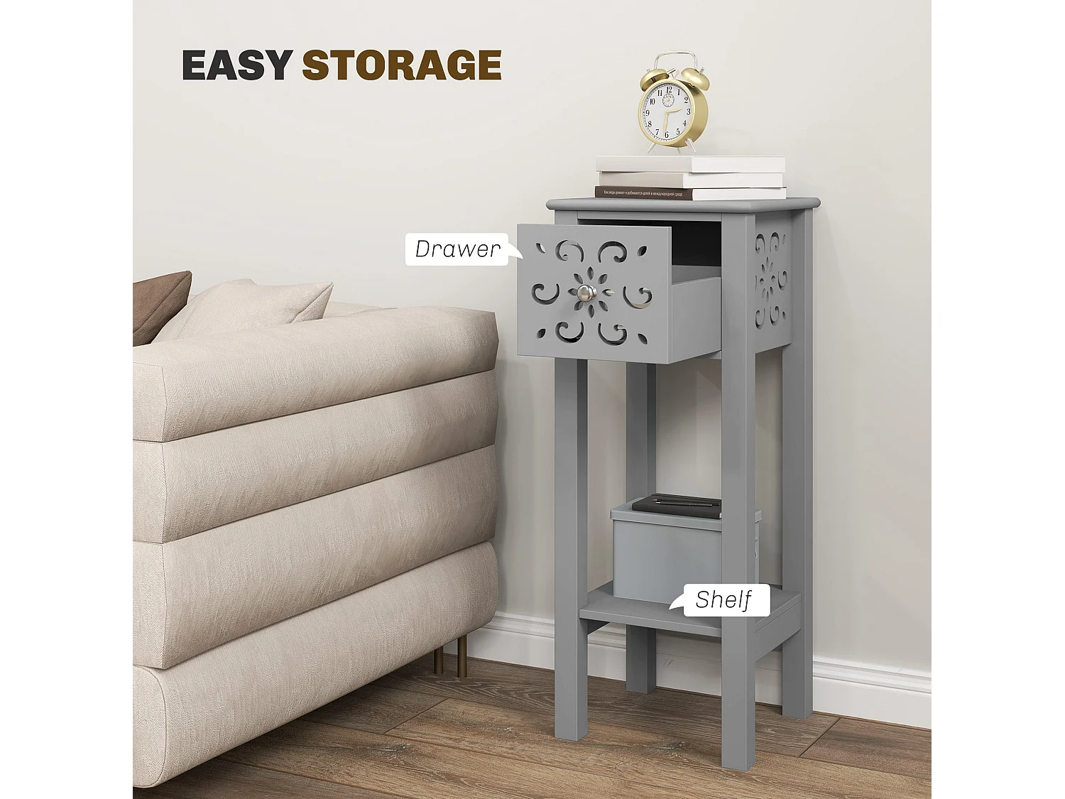 Elne Set of 2 Grey Floral Cut Out Wooden Accent Side Tables