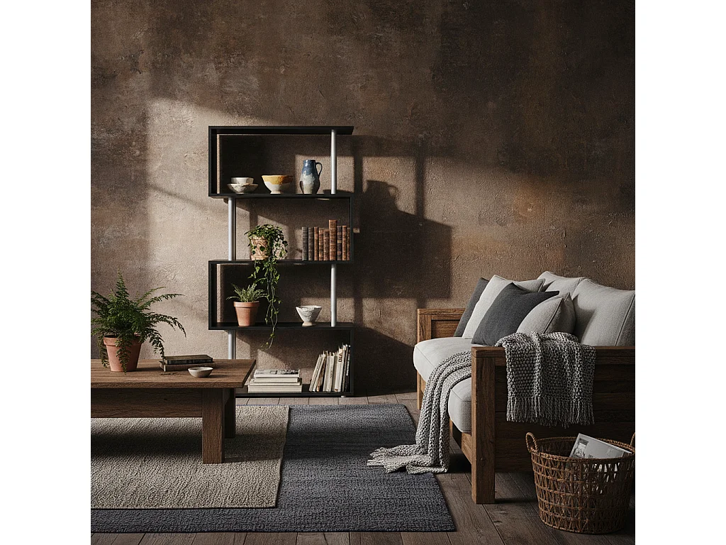 Firtu 5 Tier S Shaped Black Freestanding Bookcase