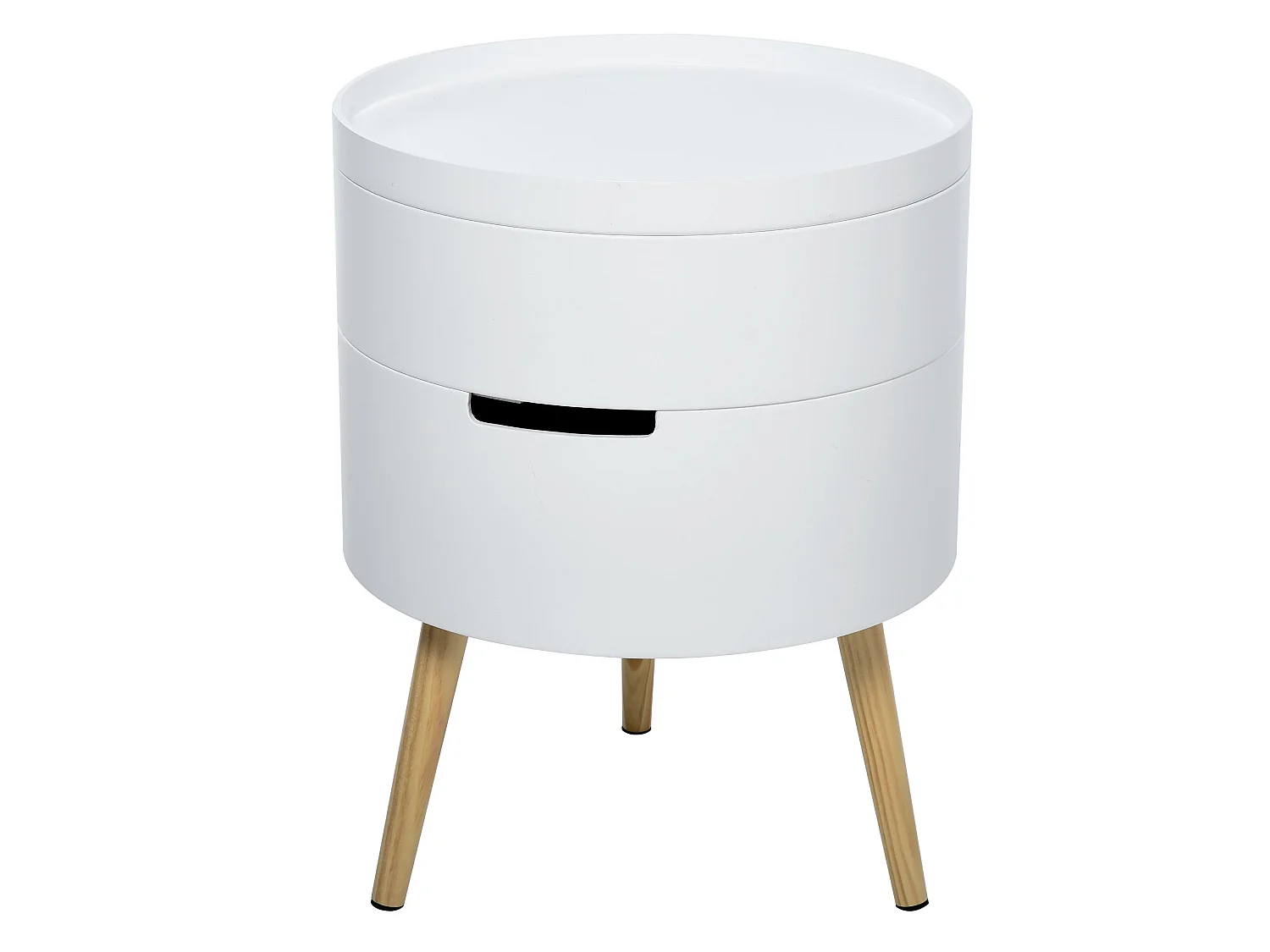 Rivizi Round 3 Tier Side Table with Hidden Storage White and Natural