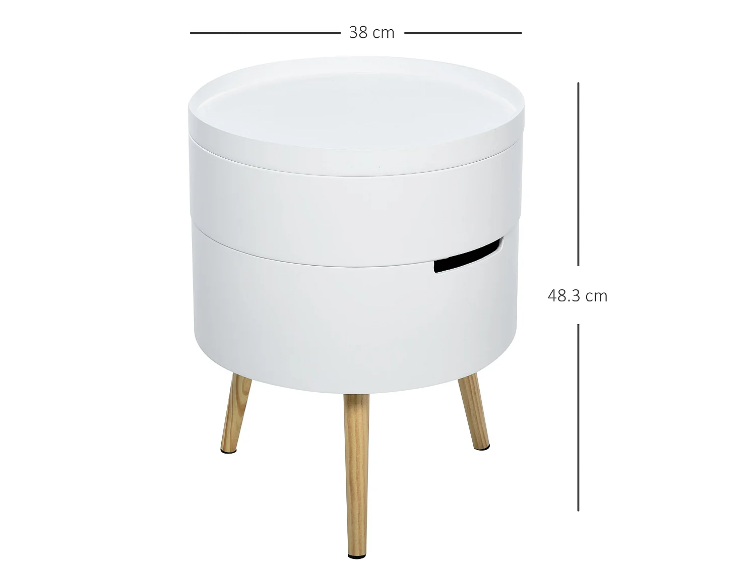 Rivizi Round 3 Tier Side Table with Hidden Storage White and Natural