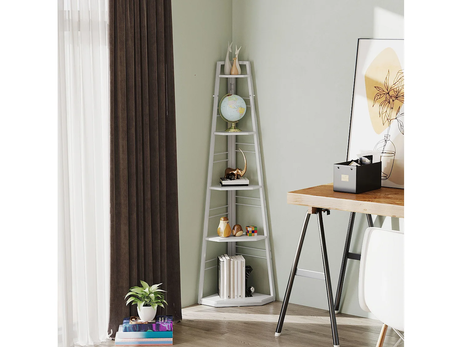 Vineha White 5 Tier Corner Shelving Unit Ladder Style