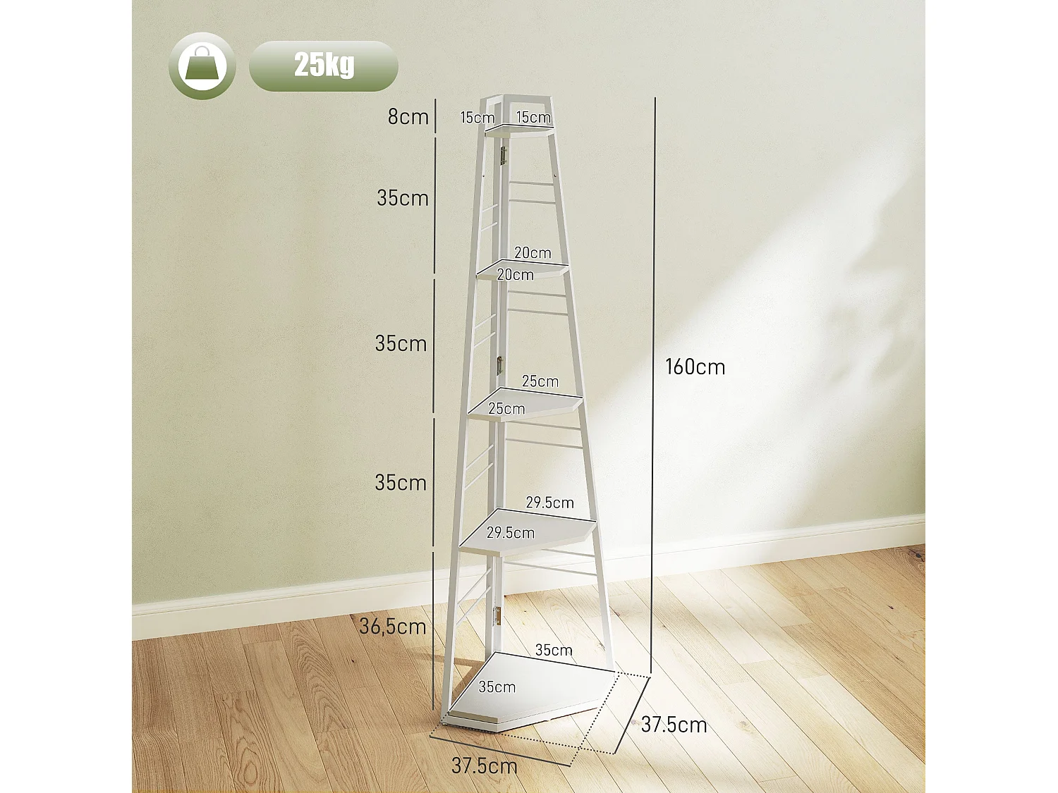 Vineha White 5 Tier Corner Shelving Unit Ladder Style