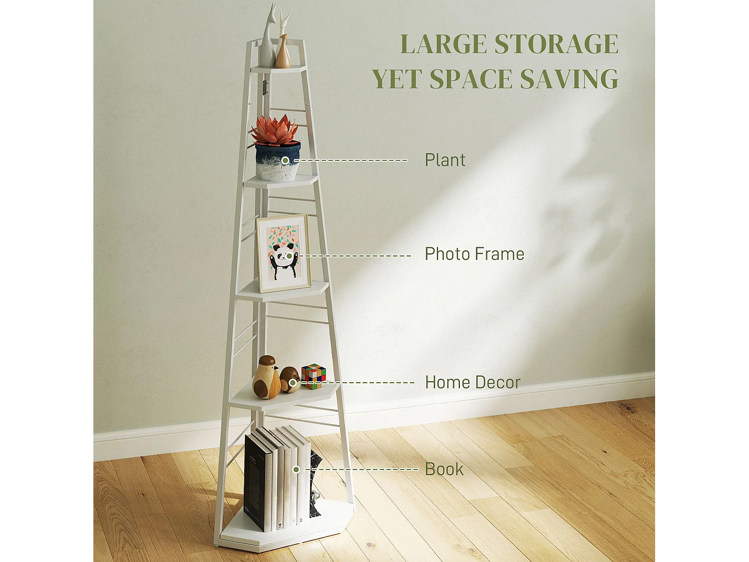 Vineha White 5 Tier Corner Shelving Unit Ladder Style