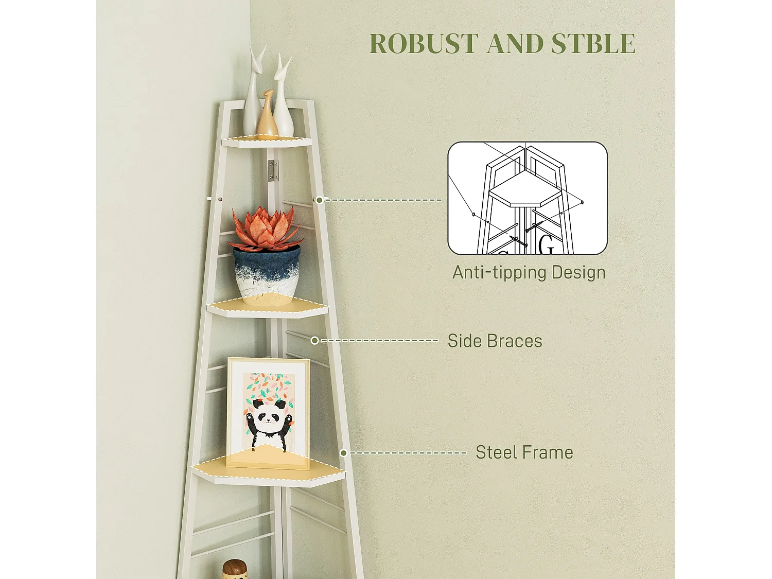 Vineha White 5 Tier Corner Shelving Unit Ladder Style