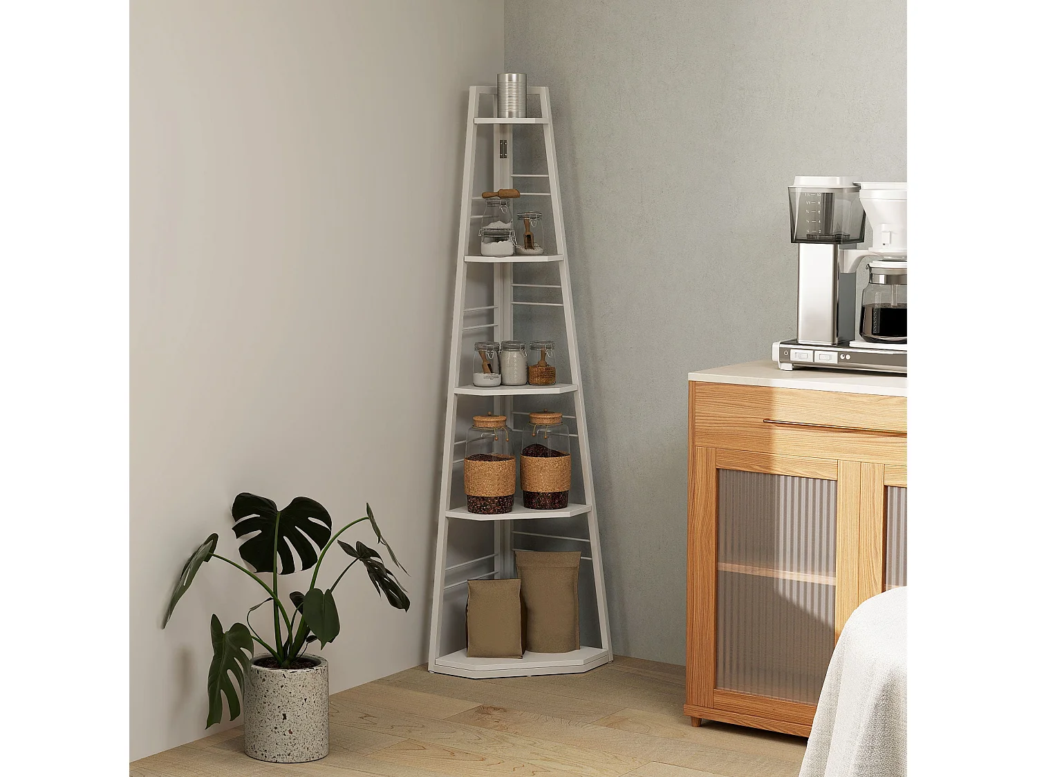 Vineha White 5 Tier Corner Shelving Unit Ladder Style