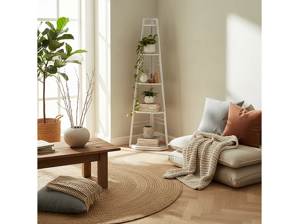 Vineha White 5 Tier Corner Shelving Unit Ladder Style