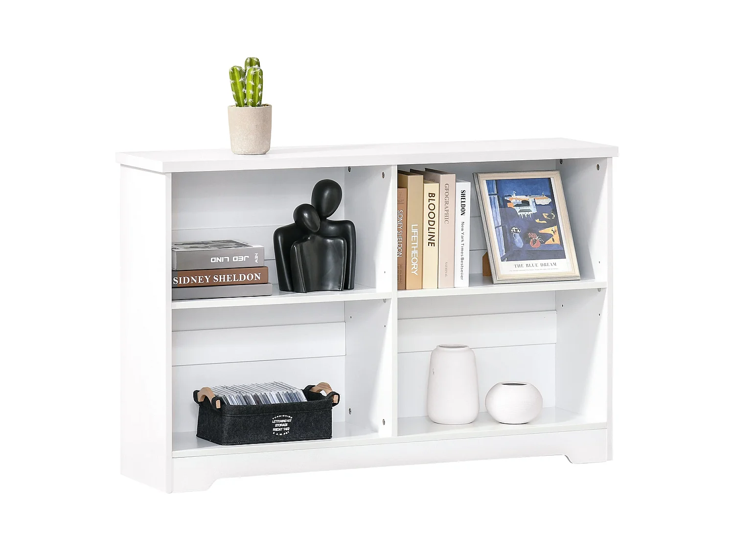 Sorano Wood White 2 Tier Cube Bookcase 4 Compartments 118 x 29 x 76cm