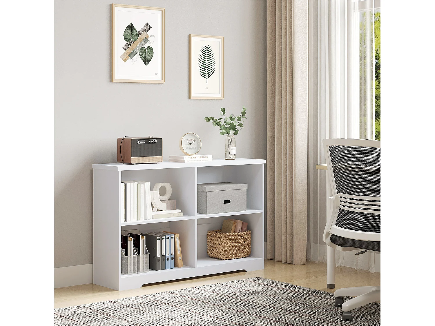 Sorano Wood White 2 Tier Cube Bookcase 4 Compartments 118 x 29 x 76cm
