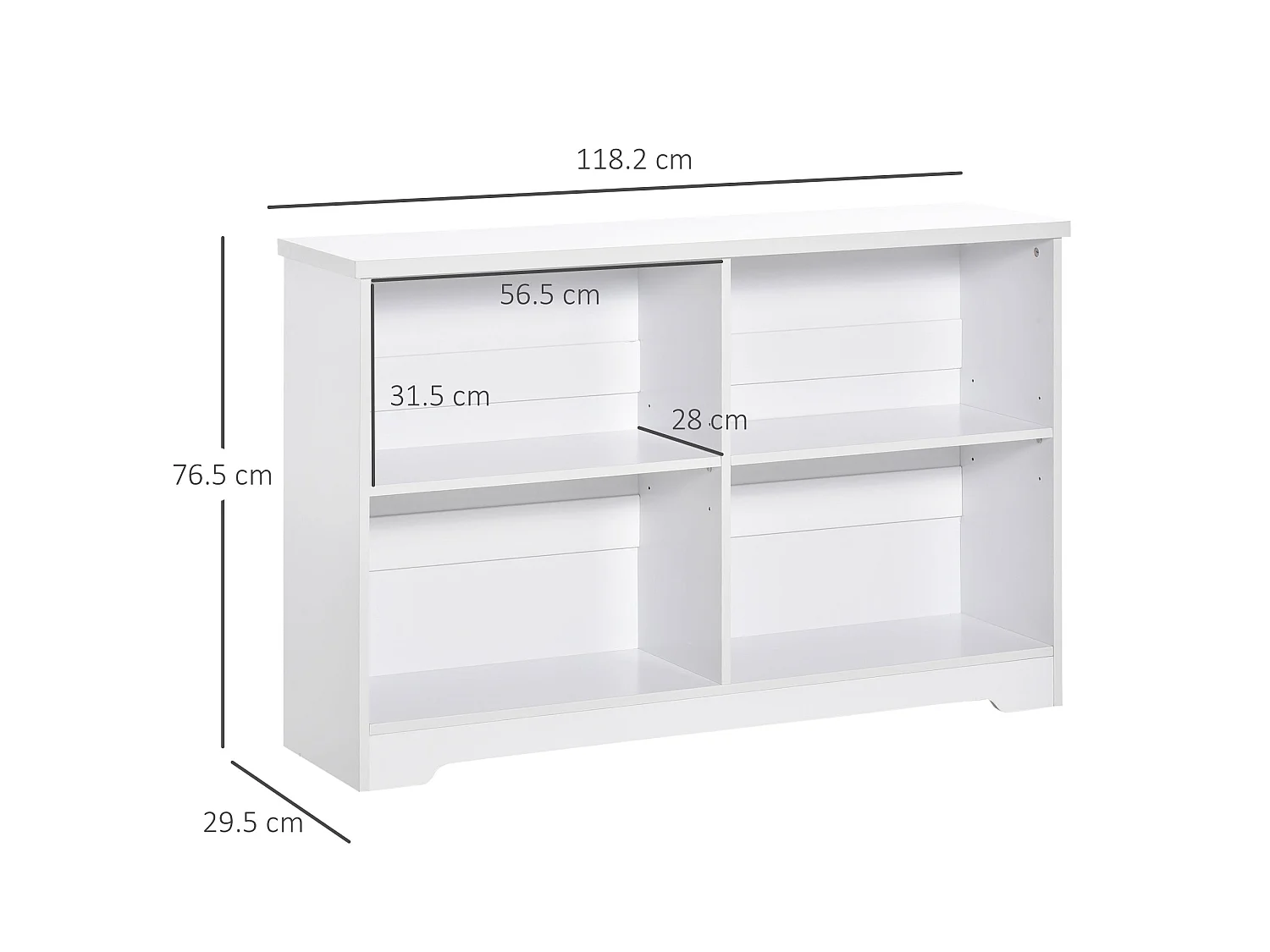 Sorano Wood White 2 Tier Cube Bookcase 4 Compartments 118 x 29 x 76cm