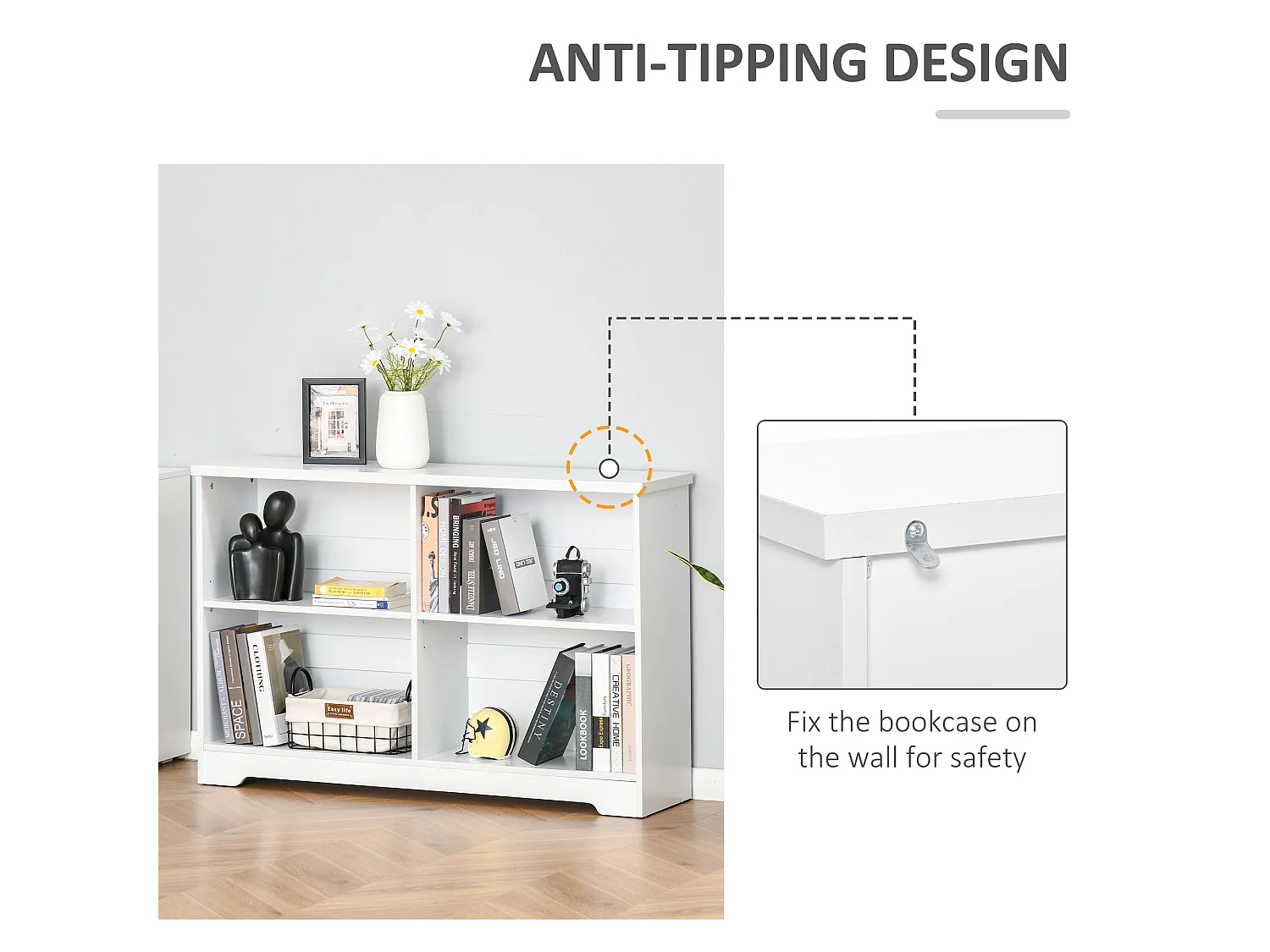 Sorano Wood White 2 Tier Cube Bookcase 4 Compartments 118 x 29 x 76cm