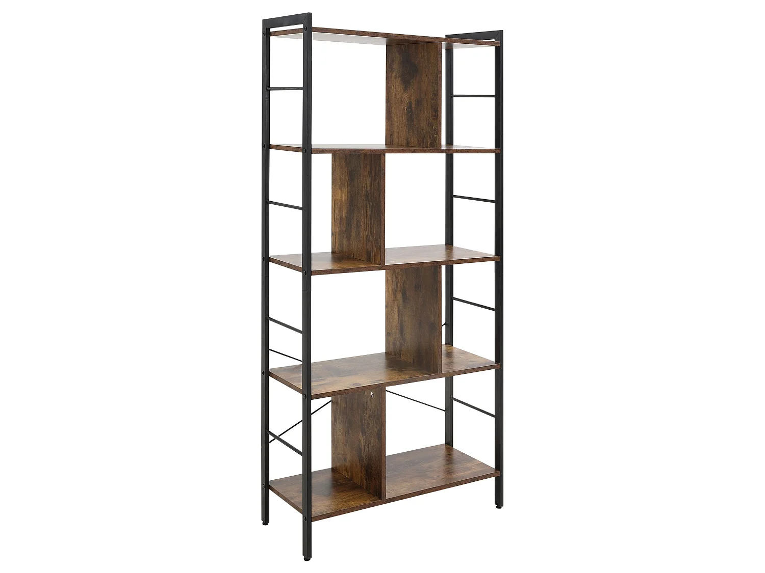 Nofaluno 5 Tier Industrial Shelf Rustic Brown Wood Shelves with Black Metal Frame
