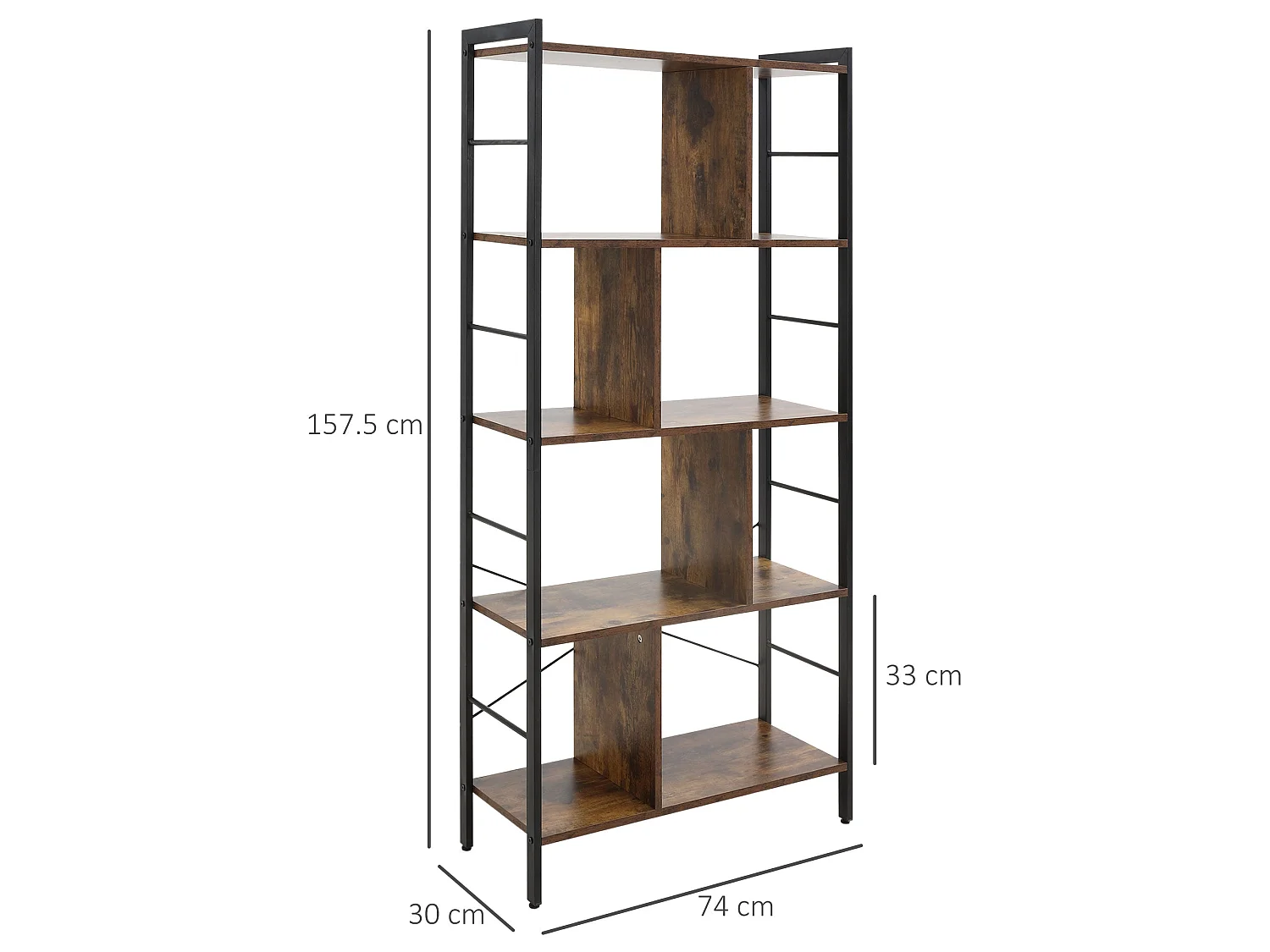 Nofaluno 5 Tier Industrial Shelf Rustic Brown Wood Shelves with Black Metal Frame