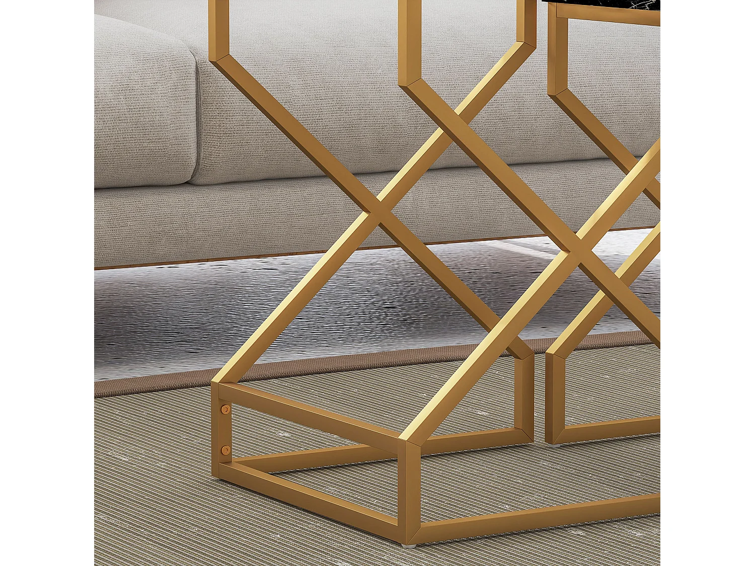 Revi Set of 2 Marble Effect Nesting Side Tables Gold Metal Legs