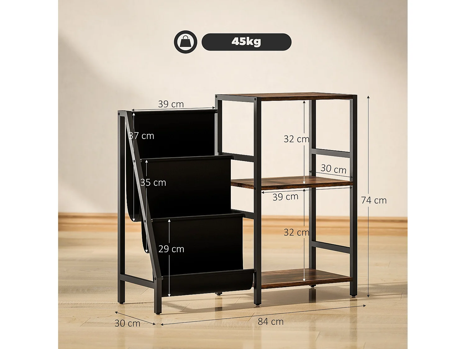 Nobalo Rustic Brown 3 Tier Record Player Stand Side Table