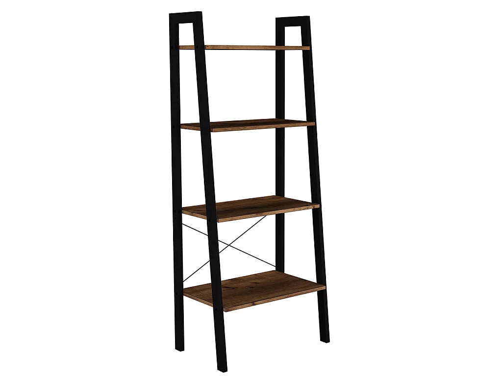 Maynooth 4 Shelf Industrial Ladder Bookcase Rustic Wood Effect and Black Metal
