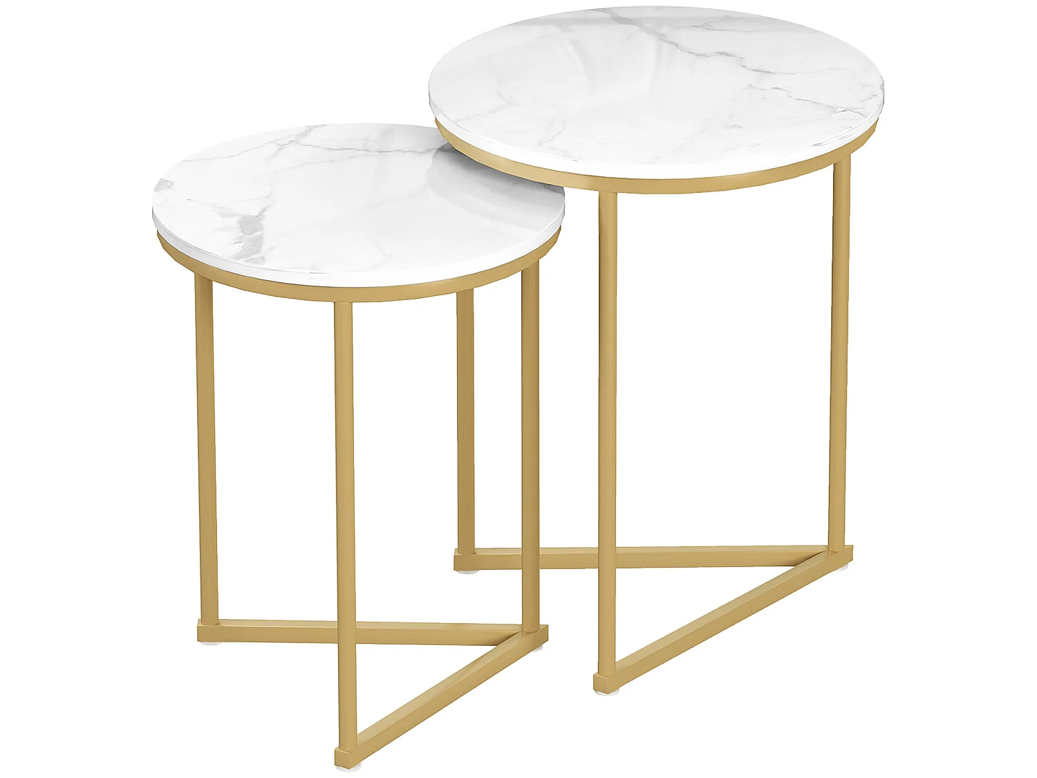 Keroro Set of 2 Nesting Tables Marble Effect White Tops Gold Frame