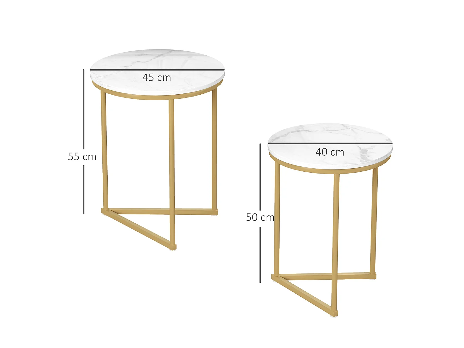 Keroro Set of 2 Nesting Tables Marble Effect White Tops Gold Frame