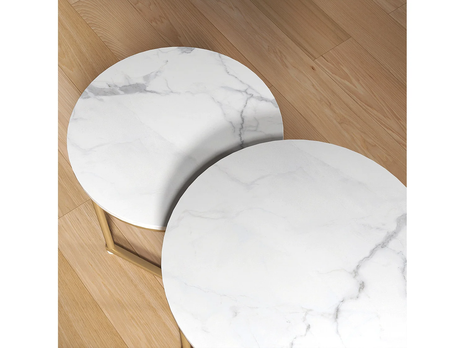 Keroro Set of 2 Nesting Tables Marble Effect White Tops Gold Frame