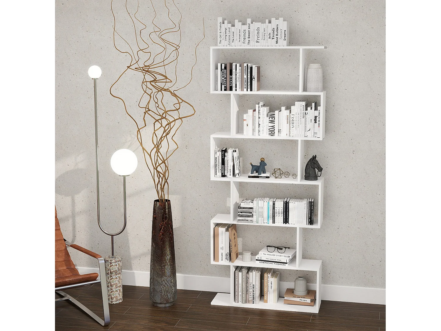Dotozi White 6 Tier S Shaped Display Bookcase