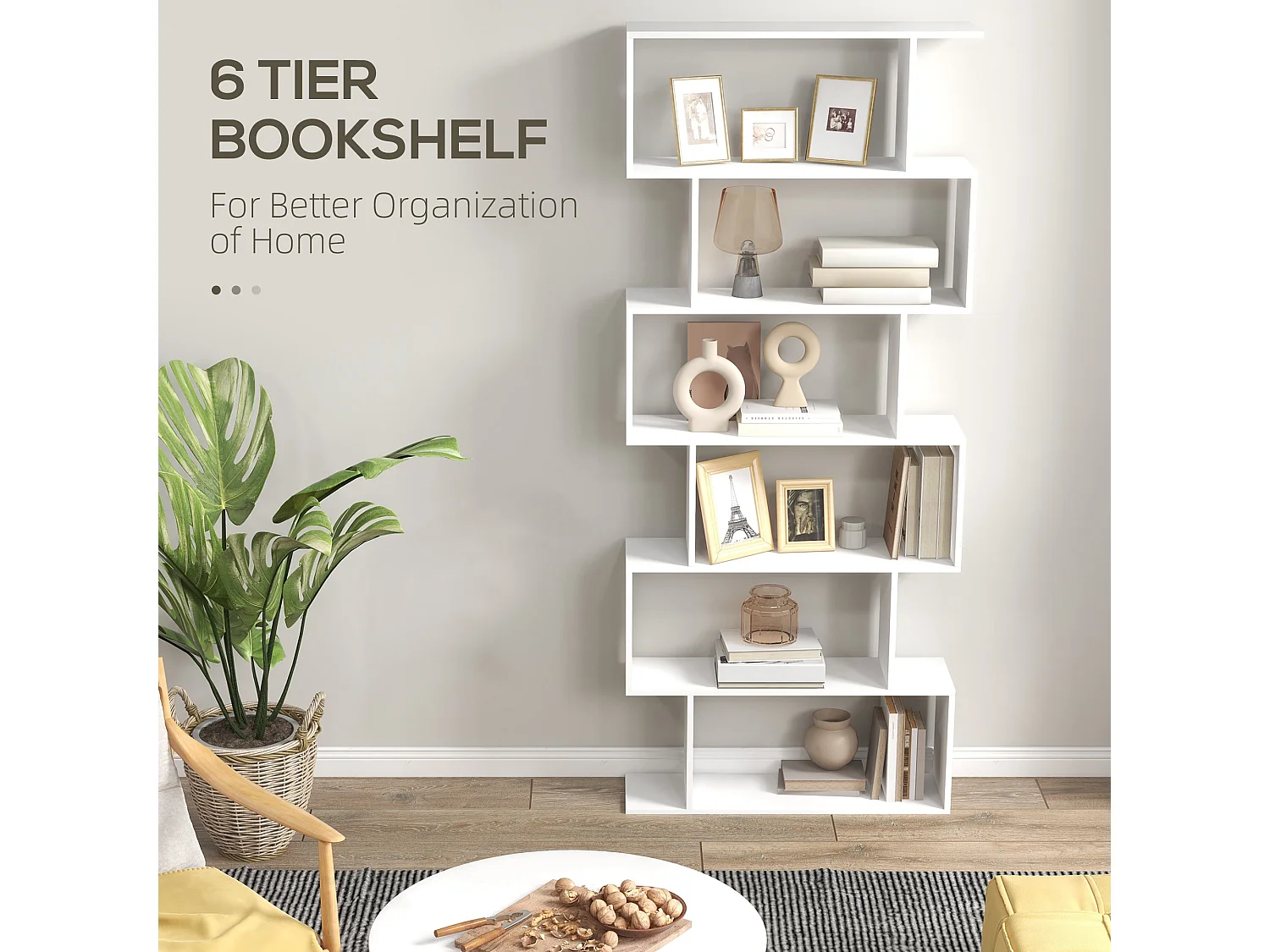 Dotozi White 6 Tier S Shaped Display Bookcase