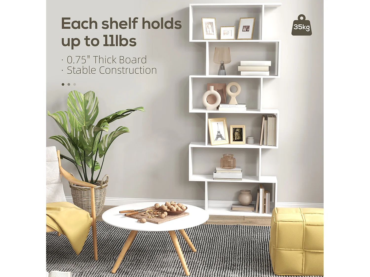 Dotozi White 6 Tier S Shaped Display Bookcase