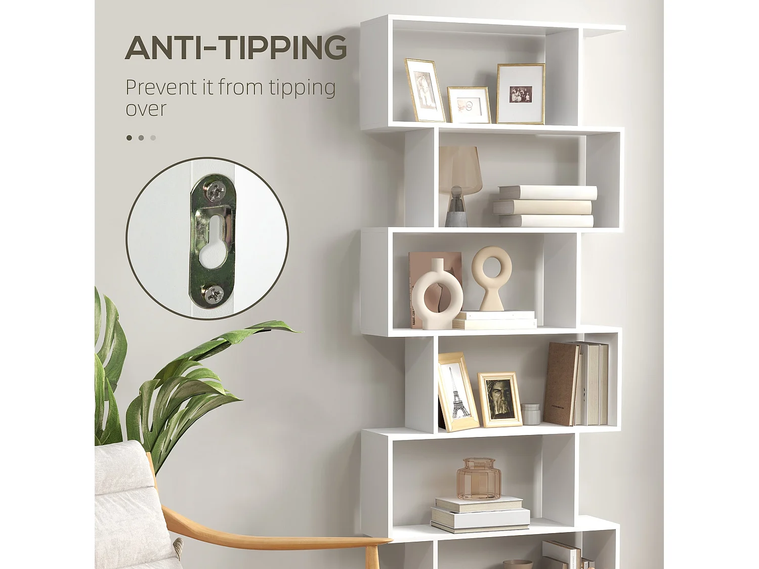 Dotozi White 6 Tier S Shaped Display Bookcase