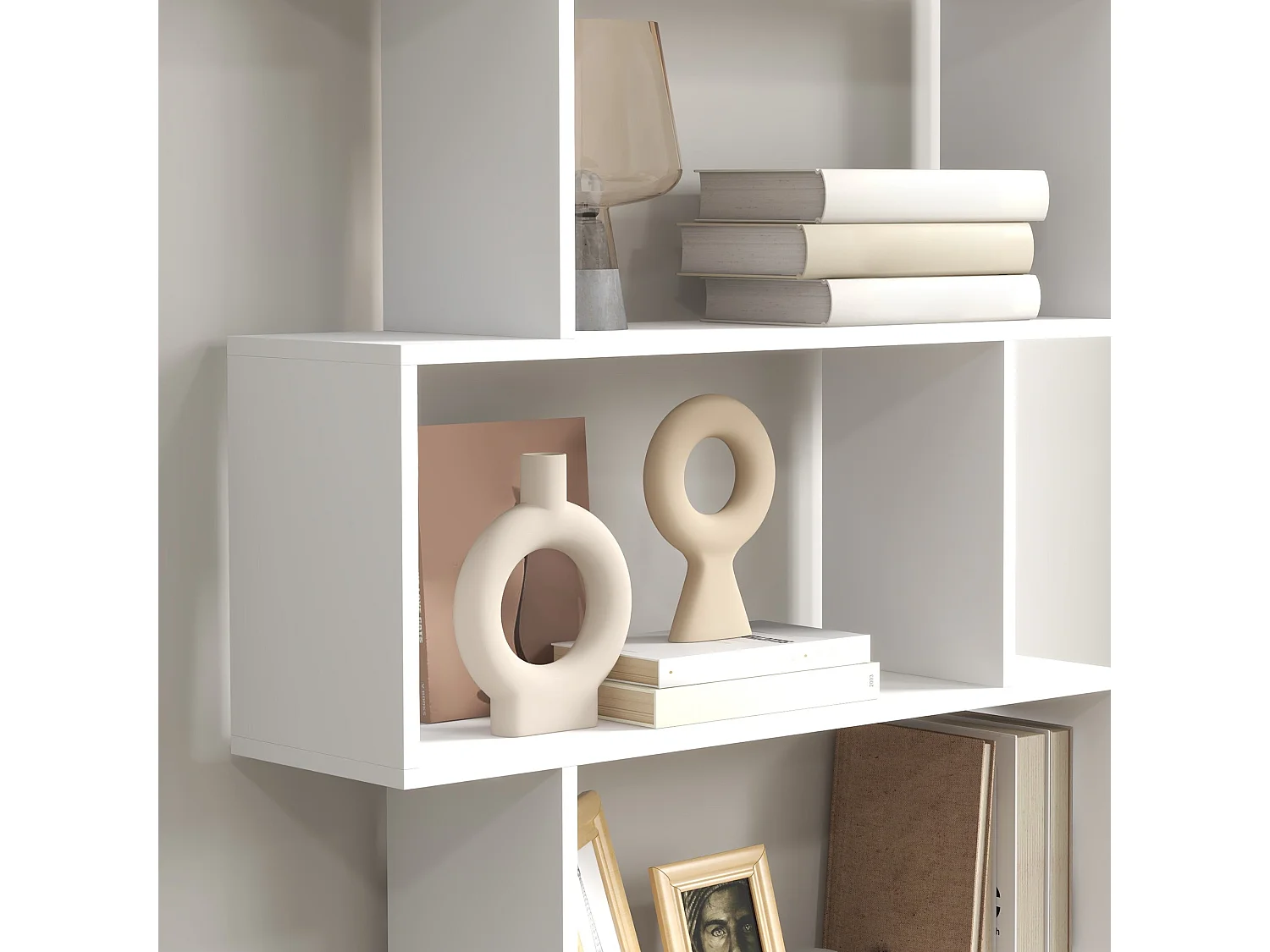 Dotozi White 6 Tier S Shaped Display Bookcase