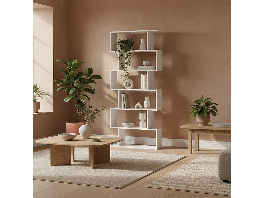 Dotozi White 6 Tier S Shaped Display Bookcase