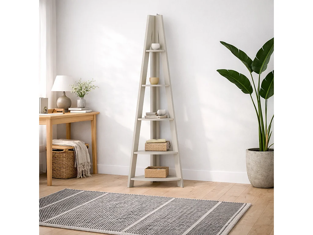 Athy Grey Wooden Corner Ladder Shelving Unit 4 Shelves