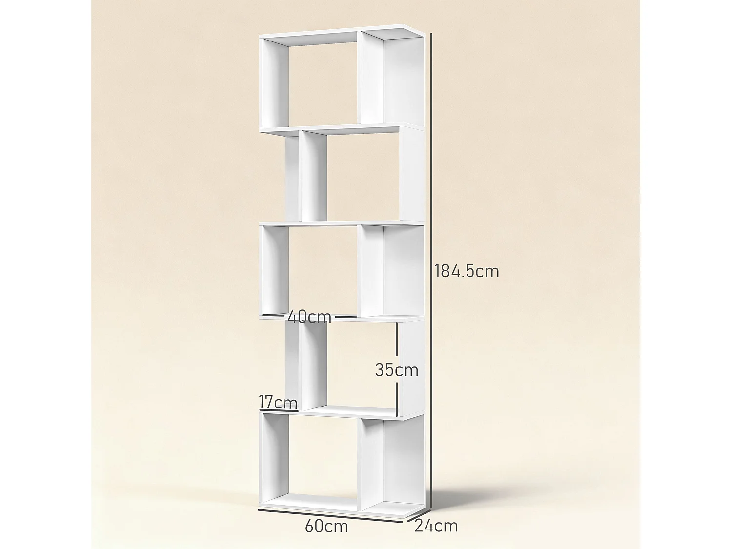 Matosu 5 Tier S Shape White Particleboard Freestanding Bookcase