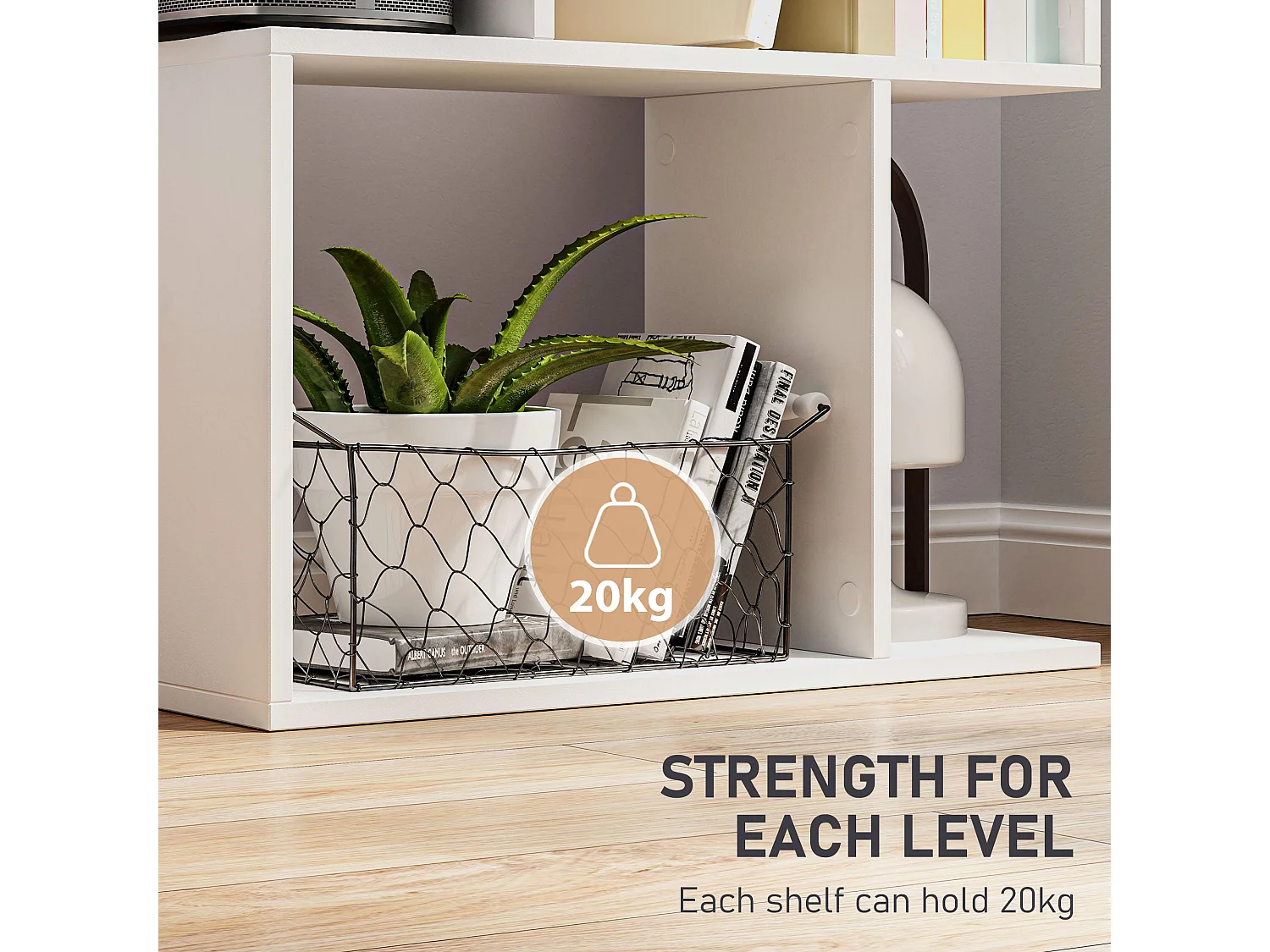 Matosu 5 Tier S Shape White Particleboard Freestanding Bookcase