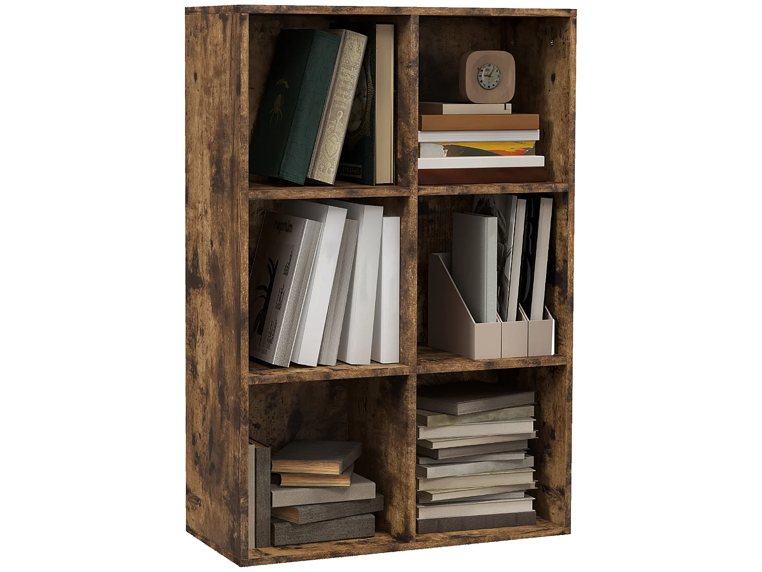 Ridiyo Wood Rustic Brown 6 Cube Storage Bookcase