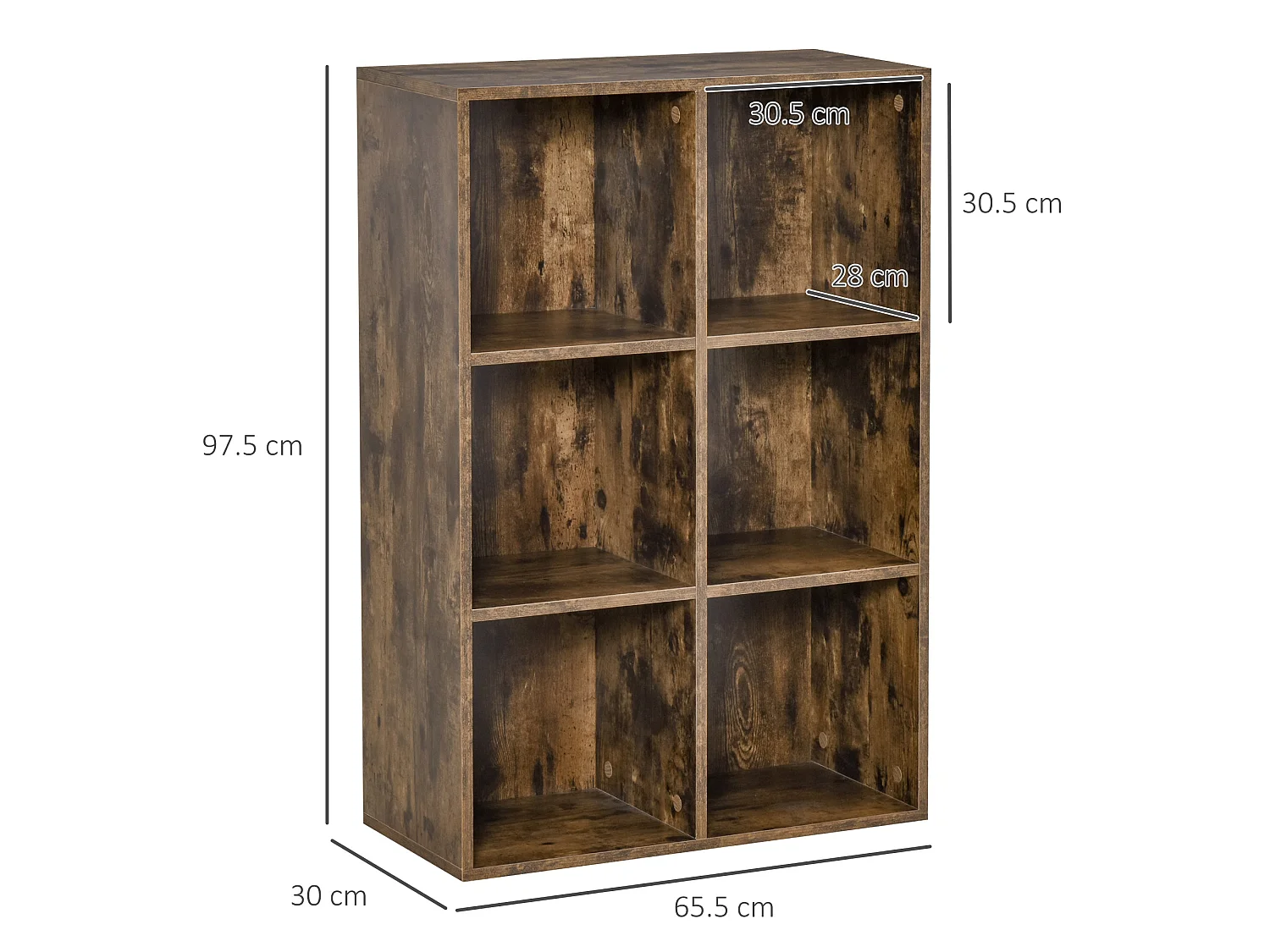 Ridiyo Wood Rustic Brown 6 Cube Storage Bookcase