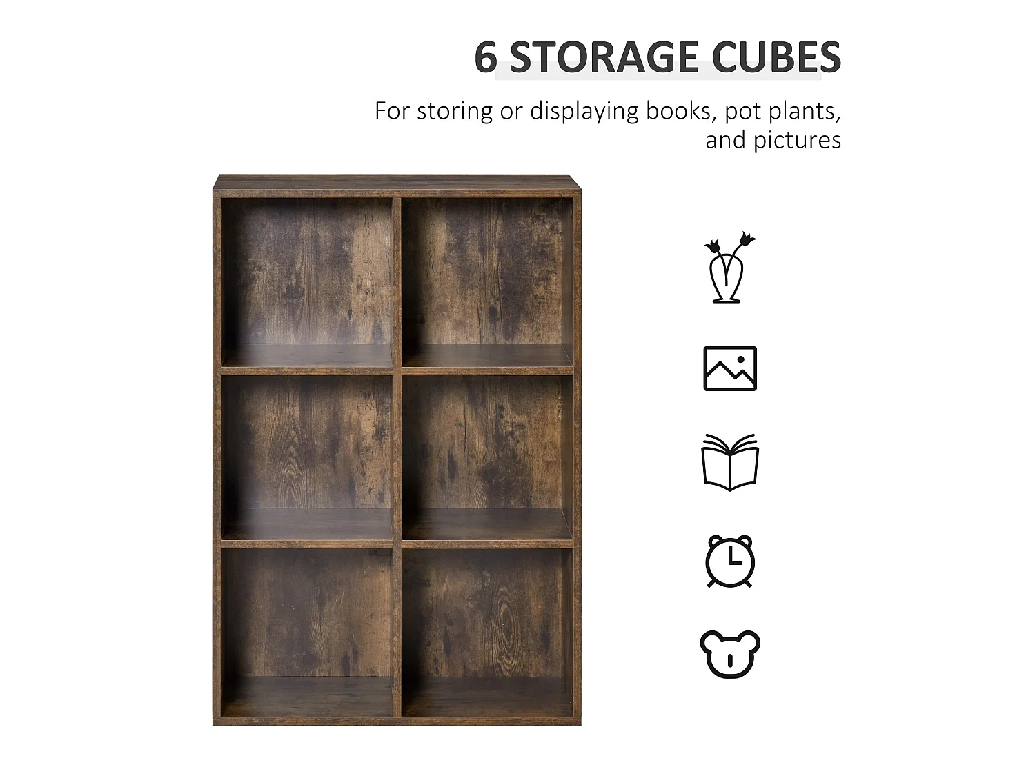 Ridiyo Wood Rustic Brown 6 Cube Storage Bookcase